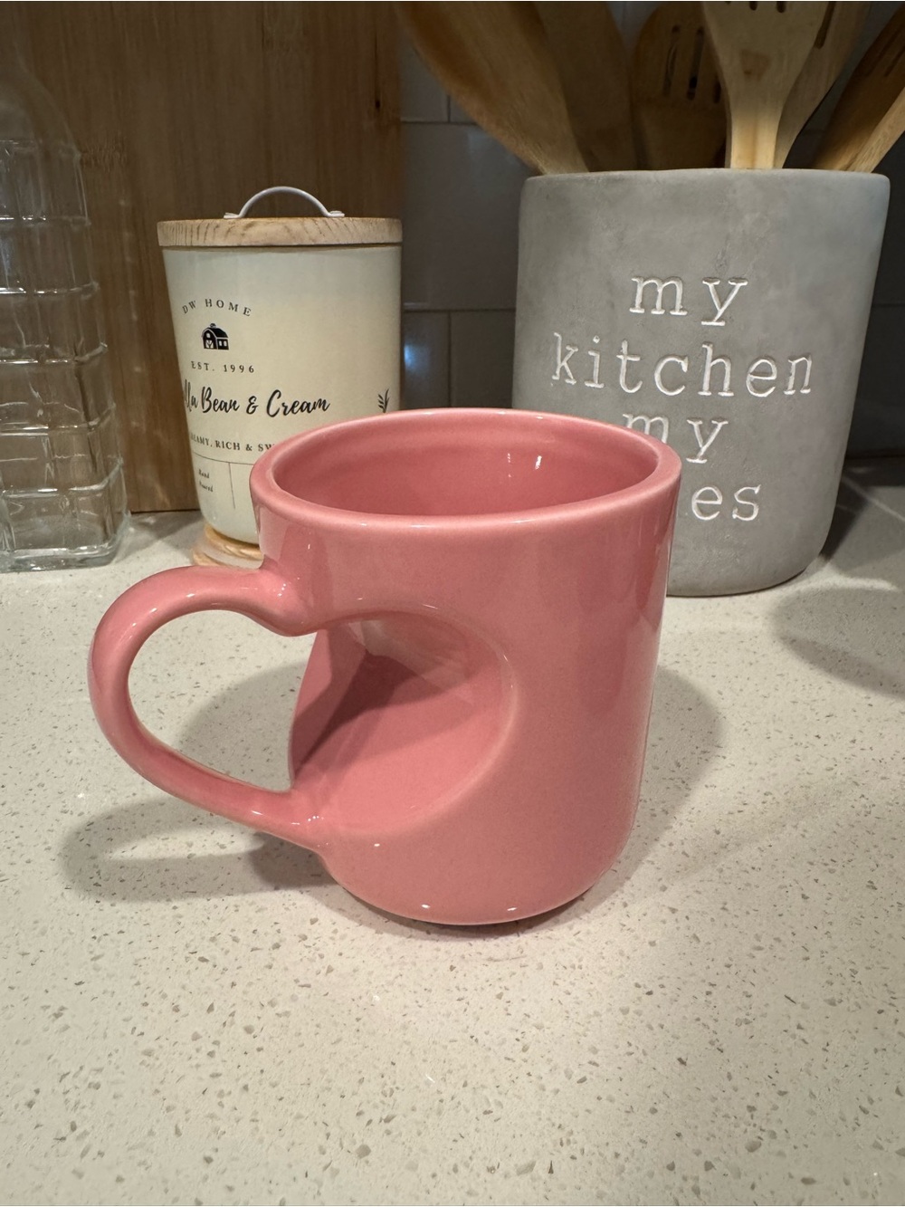 Pink Heart Handle Ceramic Mug - Unbranded